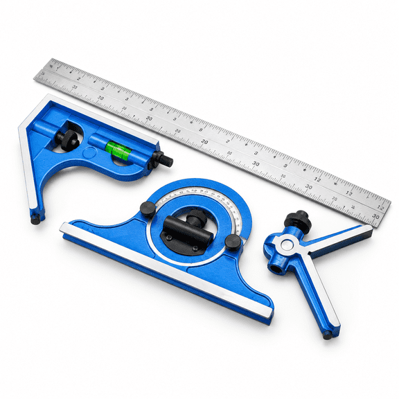 12 Inch 4-Piece Combination Square Ruler Set with 4R Graduation