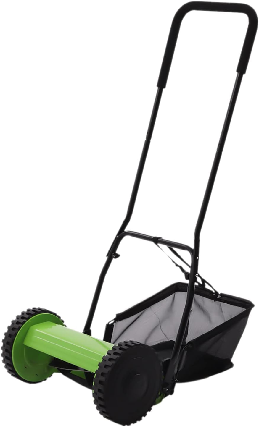 12Inch 5Blade Manual Push Reel Lawn Mower with 23L Bag,Adjustable