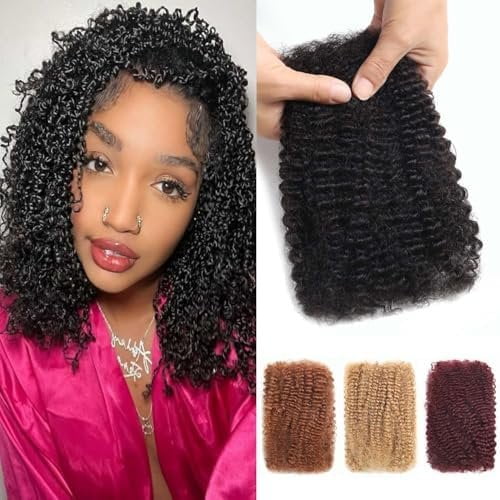 12 Inch 50g Afro Kinkys Bulk Human Hair for Mini Twist Braiding   Afro Kinky-Curly Human Hair Bulk for Twist Crochet Boho Braids Dreadlock Extensions 1B  Black Soft Fluffy Easy to DIY