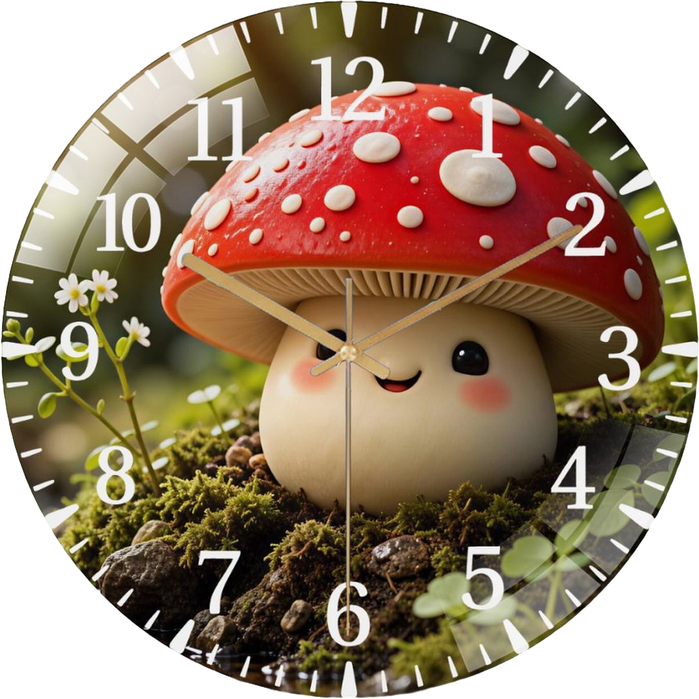 12 Inch Adorable Smiling Toadstool Cute Mushroom Decor Glass Wall Clock