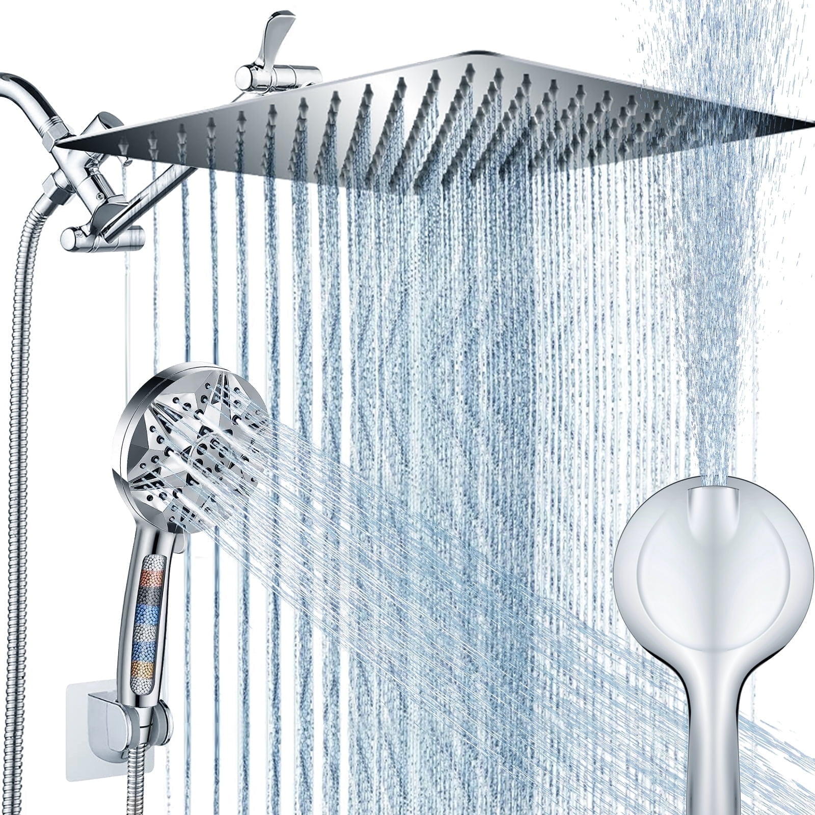 YTKUS 12Inch High Pressure Shower Head Combo 3-Way Rain Shower Head Dual Shower Heads with Handheld Spray -9 Spray Filtered Shower Head