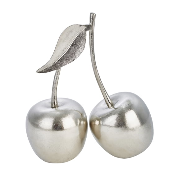 12 Inch Aluminum Cherry Accent Decor with Branch and Leaf, Silver