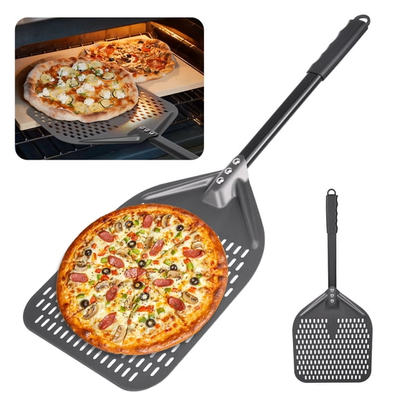 12 Inch Aluminum Pizza Peel, Heat Resistant Pizza Paddle with Detachable Handle, Perforated Pizza Spatula for Baking Bread Pastry