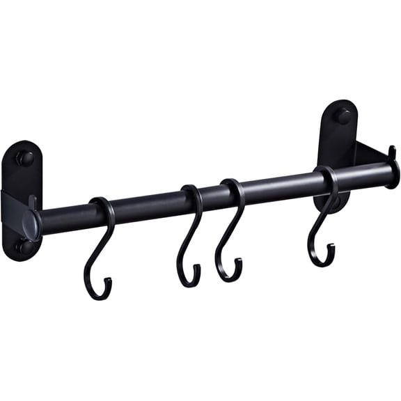 12 Inch Aluminum Wall Mounted Pot Rack with 4 Hooks Rustproof Utensil Rack for Pans Kitchen