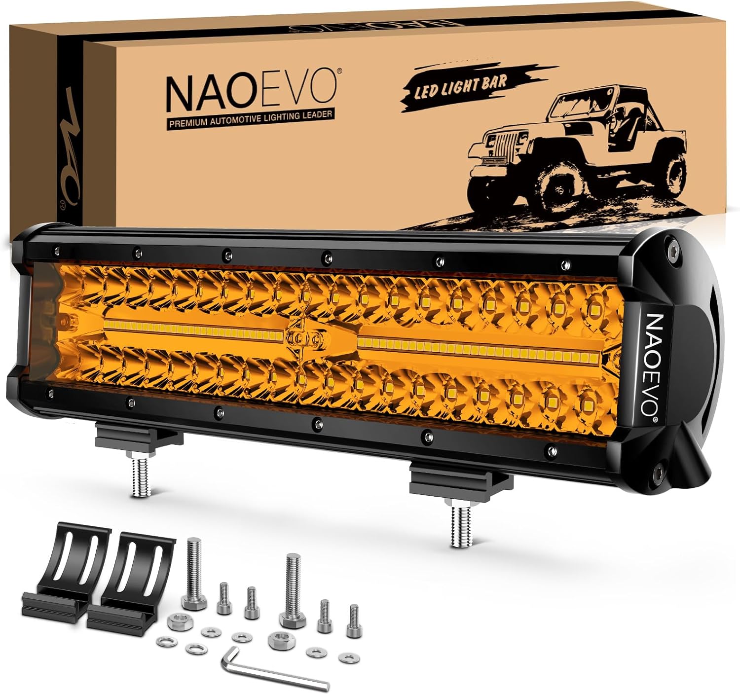 12 Inch Amber Light Bar, 300W 30000LM LED Fog/Off Road/Driving Lights