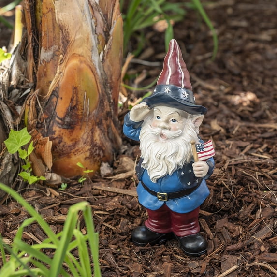 Alpine Corporation Patriotic Garden Gnome Saluting Statue
