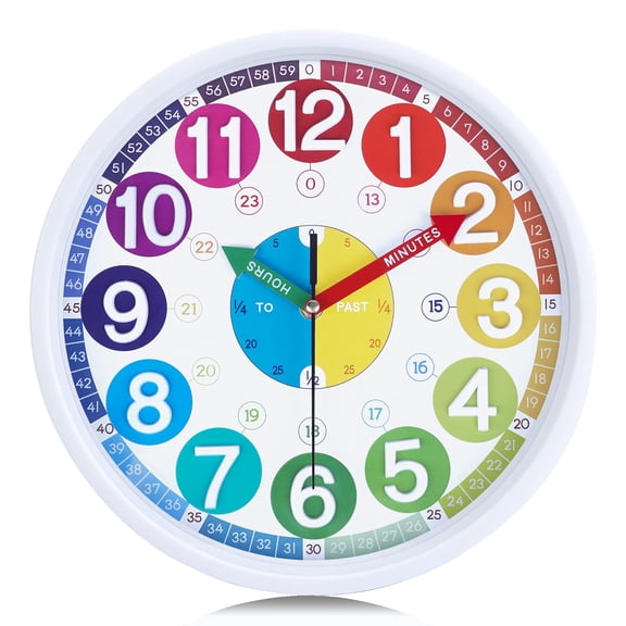 12 Inch Analog Rainbow Kids Learning Wall Clock Battery Operated