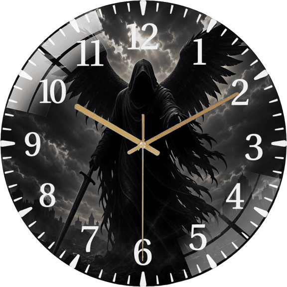 12 Inch Angel- of Death Grim Reaper Angel- Artwork Glass Wall Clock for Wall Decor , Office Room, Living Room Style 1212inch(3030cm)