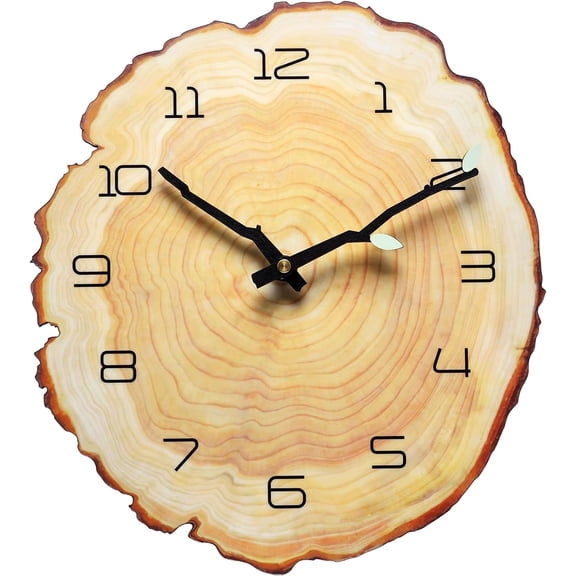 12 Inch Annual Ring Wall Clock Wood Grain Stump Clock with Arabic Numerals Battery Powered Silent Quartz Movement Decorative for Home Living Room Office