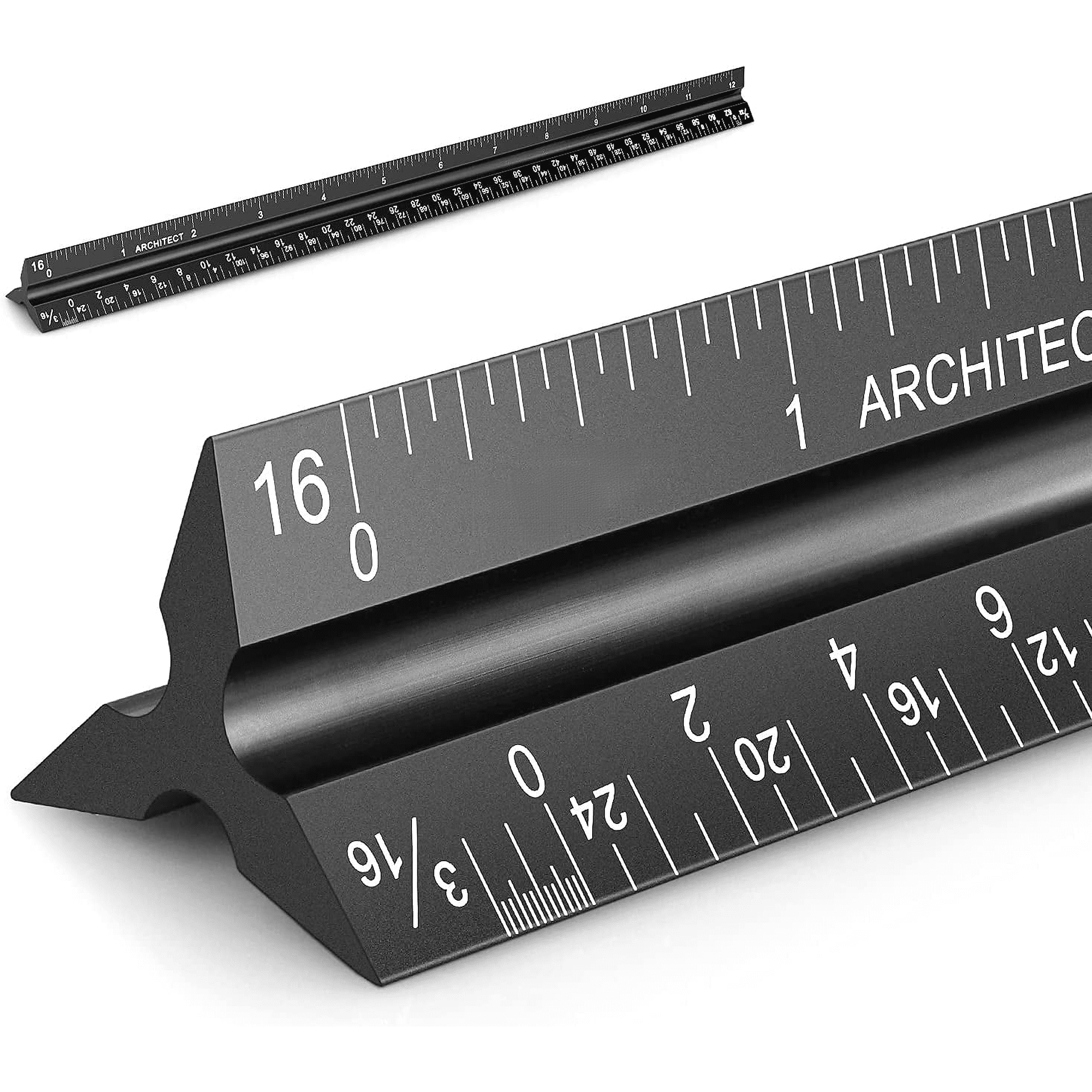12 Inch Architectural Scale Ruler, Black Aluminum Triangular Architect ...