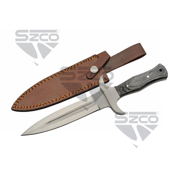 12-Inch Ash Fixed Blade Knife with Black Pakkawood Handle, Utility Knives Steel Bolster & Leather Sheath