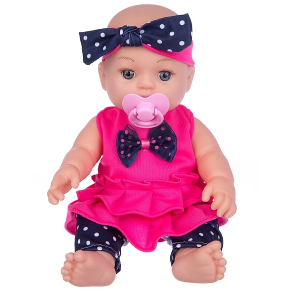12 Inch Baby Doll for Girls - Soft Vinyl Play Doll with Polka Dot Outfit & Pacifier, Ideal for Pretend Play & Gifting