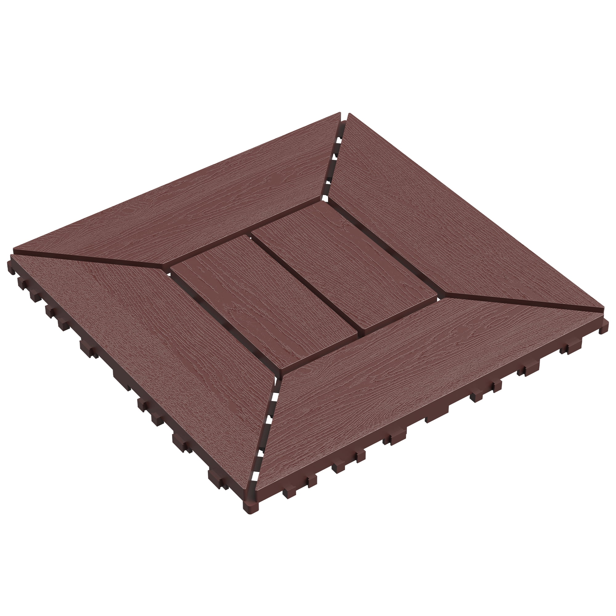 12 Inch Balcony Deck Tiles 44 Pieces Brown DIY Interlocking Floor Tiles PP Indoor Outdoor Patio Tiles for Poolside Balcony Backyard Easy Quick Installation