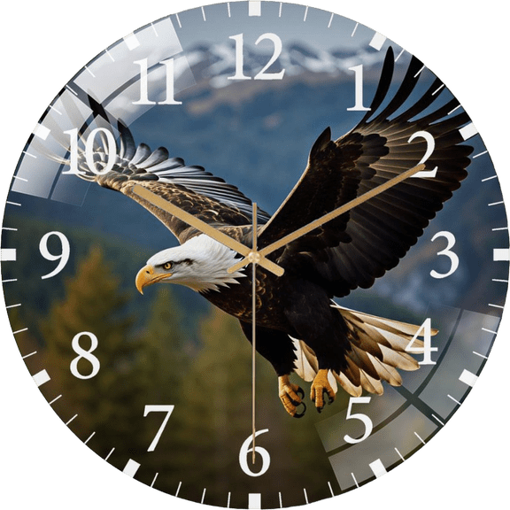 12 Inch  Bald Eagle- Soaring Patriotic- Animal   Glass Wall Clock for  Eagle-  Decor Office Room, Living Room