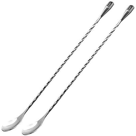 12-Inch Bar Spoon, Set of 2, Stainless Steel Mixing Spoons, Spiral Pattern Bar Cocktail Shaker Spoon