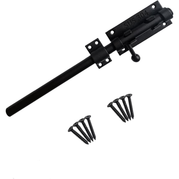 12 Inch Barrel Latch, 304 Stainless Steel Heavy Duty Gate Latch Slide Lock with Padlock Hole, 14mm Dia.Rod Security Sliding Gate Latch for Wooden Fence, Door Latch - Black