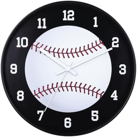 12 Inch Baseball Wall Clock - Silent Non-Ticking, Battery Operated, Durable Frame - Sports Decor for Bedroom, Office, Man Cave - Gift for Baseball Fans/Lovers, Dad