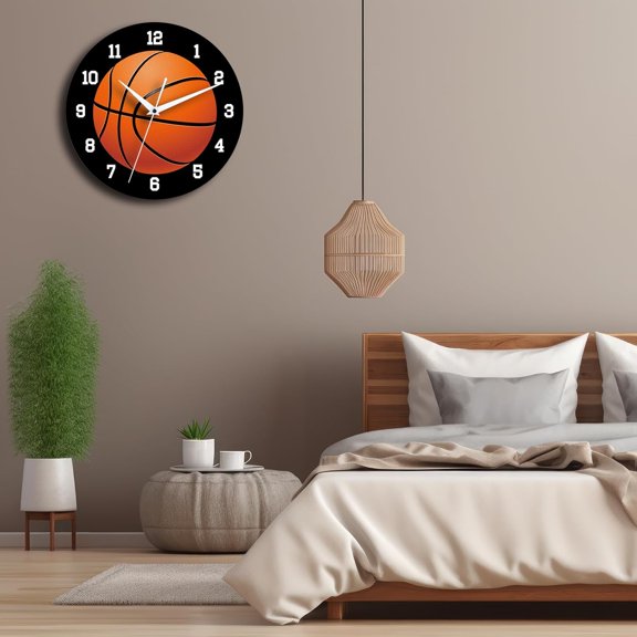 12 Inch Basketball Wall Clock Silent NonTicking Battery Operated Decorative Analog Wall Clock for Bedroom, Classroom & Office Modern Sports Decor, Great Gift for Basketball Fans