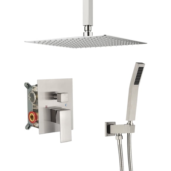 12 Inch Bathroom Luxury Rain Mixer Complete Combo Set Ceiling-Mounted Rainfall Shower Head and Handle System