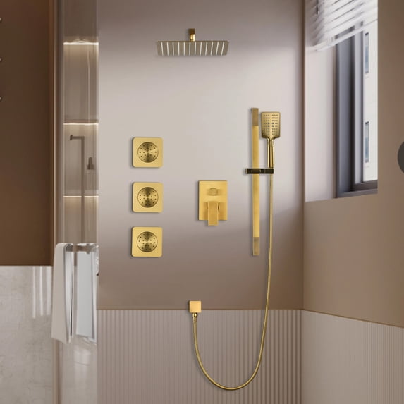 12 Inch Bathroom Luxury Rain Wall Mounted Shower System with Shower Head, Hand Shower, Slide Bar,Bodysprays