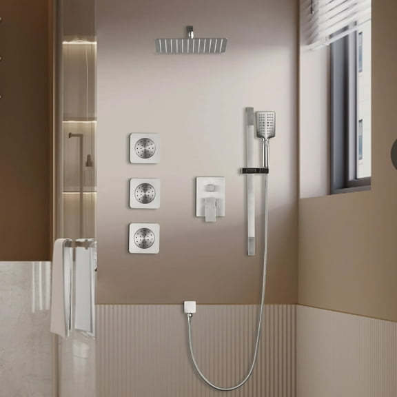 12 Inch Bathroom Luxury Rain Wall Mounted Shower System with Shower Head, Hand Shower, Slide Bar,Bodysprays