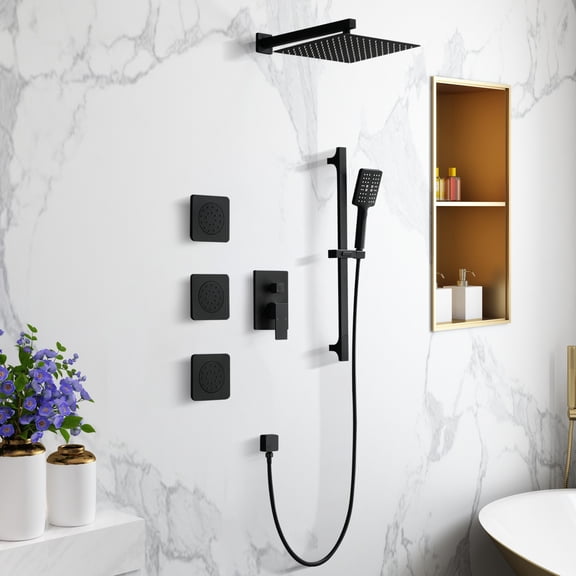 12 Inch Bathroom Luxury Rain Wall Mounted Shower System with Shower Head, Hand Shower, Slide Bar,Bodysprays