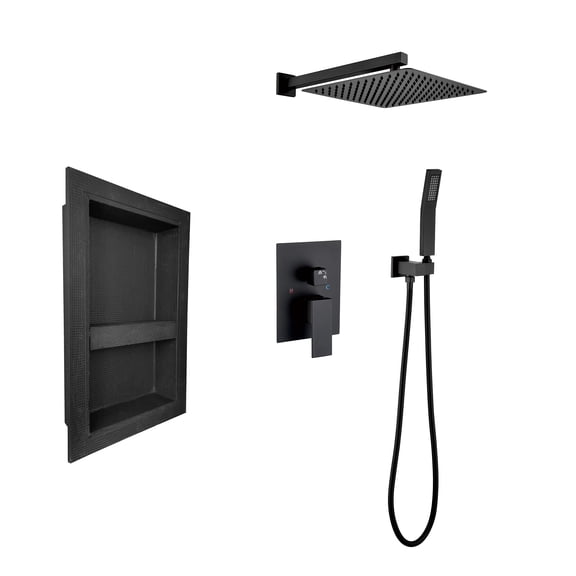 12 Inch Bathroom Rain Shower System Set Wall Mount, with Handheld Shower Head and Shower Niche
