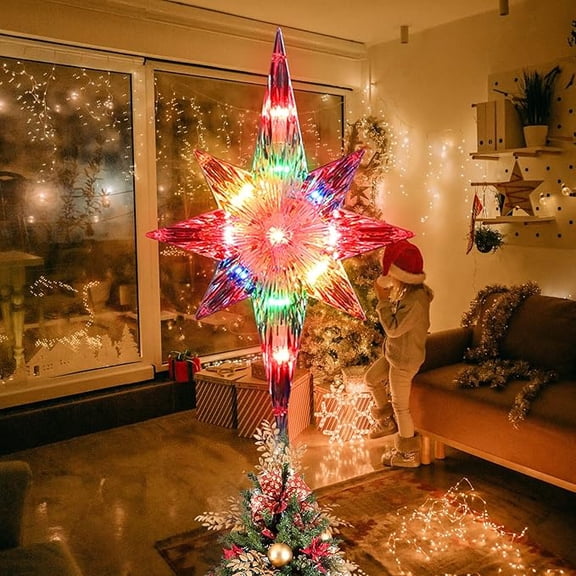 12 Inch Bethlehem Star Tree Topper, 10-Light Multicolor Lighted Star Ornament for Christmas Tree Home Decoration