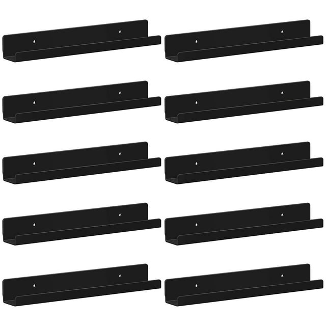 12 Inch Black Acrylic Floating Shelves for Vinyl Records, 10 Pack Wall