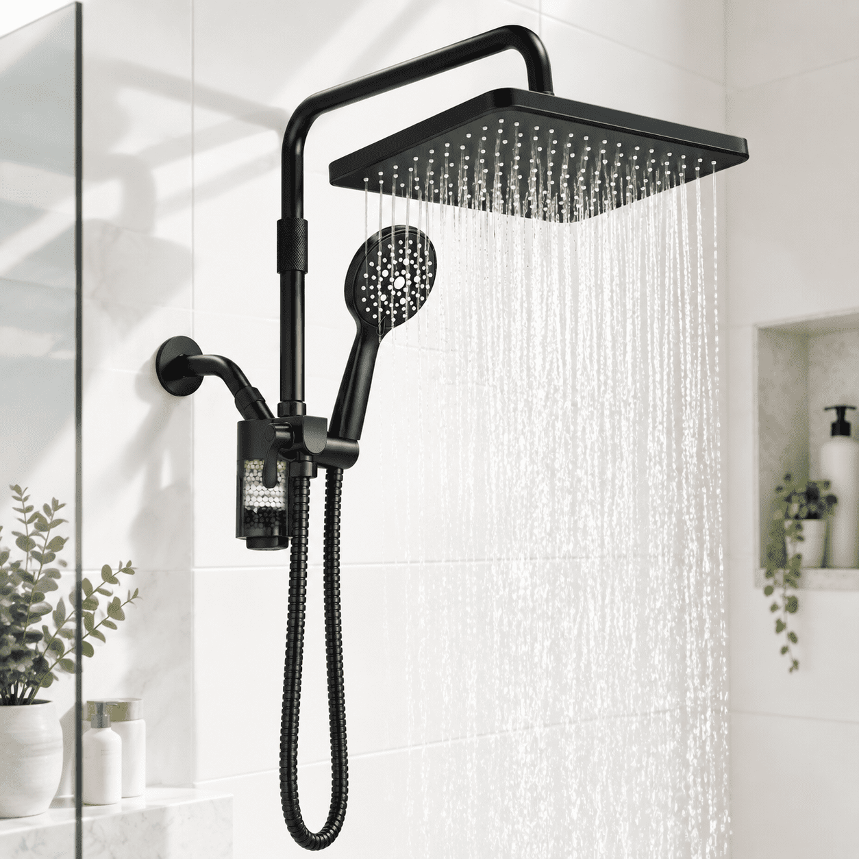 12 Inch Black Filtered Rain Handheld Combo Shower Head with Extended ...