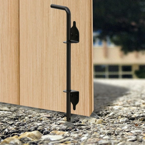 12 Inch Black Heavy Duty Hardware Cane Bolt Gate Drop Rod, PVC Vinyl Metal Fences Gate Hardware, Drop Rod Kit for Double Gate, Solid Steel Ground Latch for Wooden Fences Metal Gates Doors, 1 Pack