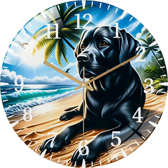 12 Inch Black Lab Beach Glass Wall Clock for Coastal Canine Decor Room Decor Office Room, Living Room Style 1212inch(3030cm)
