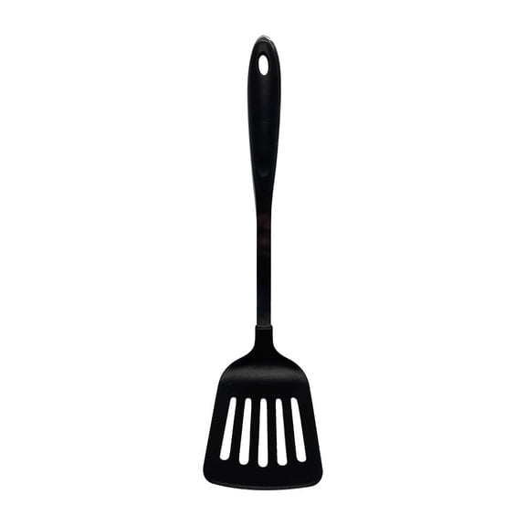 12-Inch Black Nylon Slotted Spatula, Stainless Steel Handle