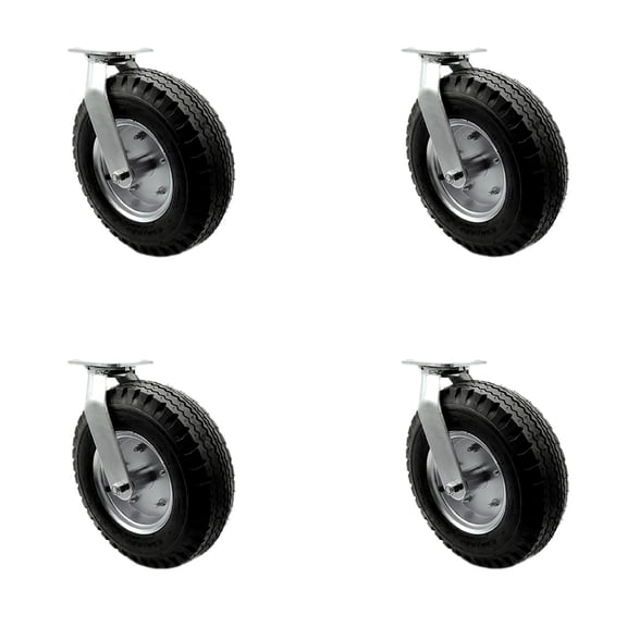 12 Inch Black Pneumatic Wheel Swivel Casters with Bolt Swivel Locks Set SCC