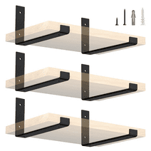 12 Inch Black Shelf Brackets (Fit 11.25" Board) 6-Pack, Heavy Duty Floating Shelf Hardware, Wall Brackets for Shelving, Mantel, Kitchen, Bathroom
