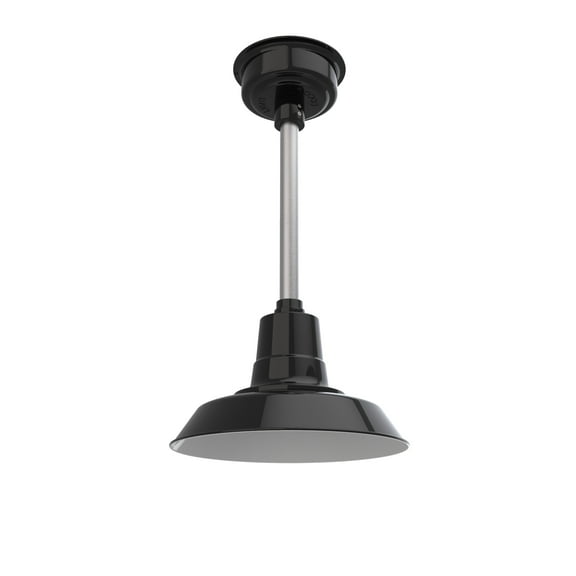 12" Inch Black Vintage Barn Light with a Silver Downrod and Standard Base