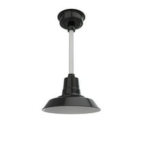 12" Inch Black Vintage Barn Light with a White Downrod and Standard Base