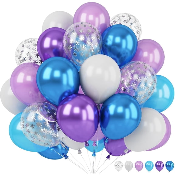 12 Inch Blue Purple Snowflake Confetti Balloons
