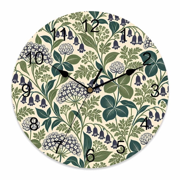 Clock Xii 12 Inch Bluebells Leaves Wall Clock, Country Vintage Pastoral Flowers ...