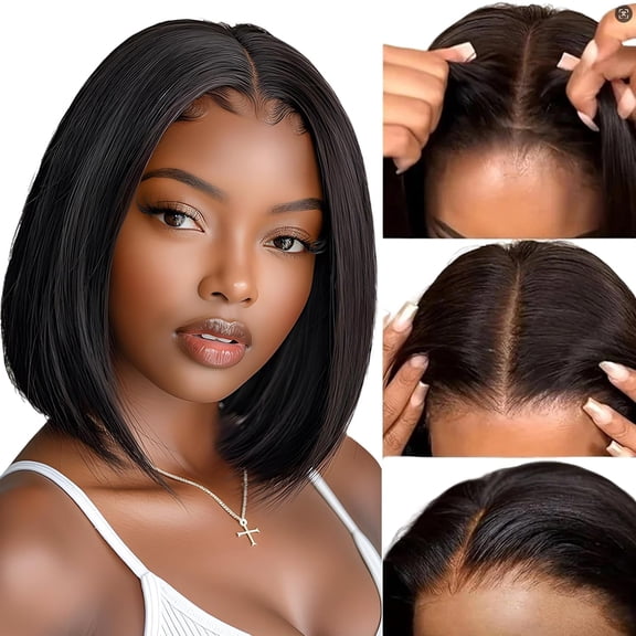 12 Inch Bob Wig Human Hair 13x4 HD Lace Front Wigs Human Hair Pre Plucked Short Bob Wig Lace Frontal Wigs for Black Women 180% Density Glueless Straight Human Hair Wig Natural black Color