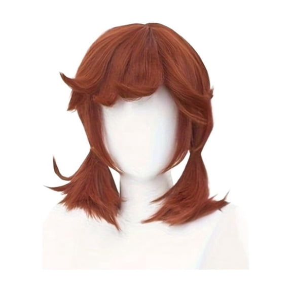 12 Inch Brown Red Double Ponytail Cosplay Hair Wigs with Layered Reverse Curls - High Temperature Wire Hairpiece