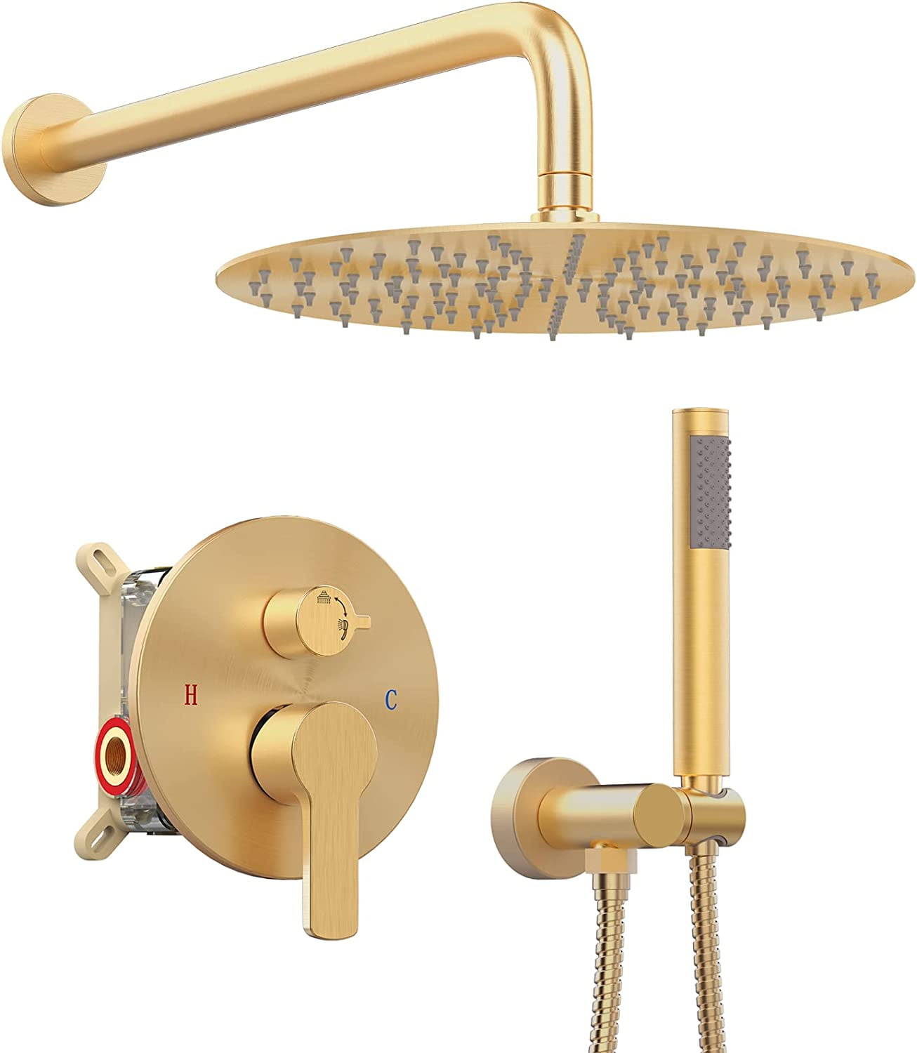 12 Inch Brushed Gold Shower System with High Pressure Rain Shower Head
