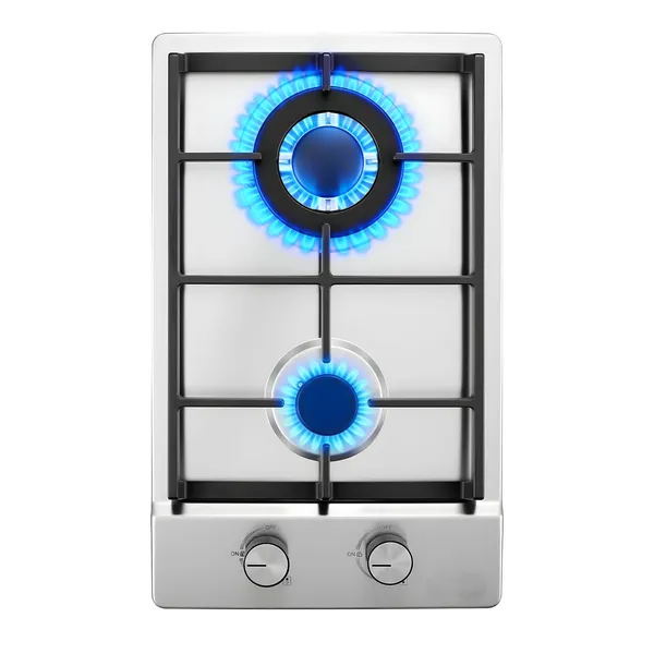 12 Inch Built-in Stainless Steel Gas Cooktop 2 Burners 12250 BTU LPG NG Convertible Dual Fuel Hob with Thermocouple Protection for Outdoor Kitchen Camping RV