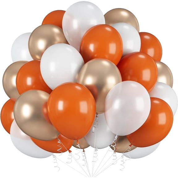 12 Inch Burnt Orange White Metallic Gold Balloon Set, Fall Pumpkin Themed Balloons for Thanksgiving Birthday Wedding Baby Shower Decor
