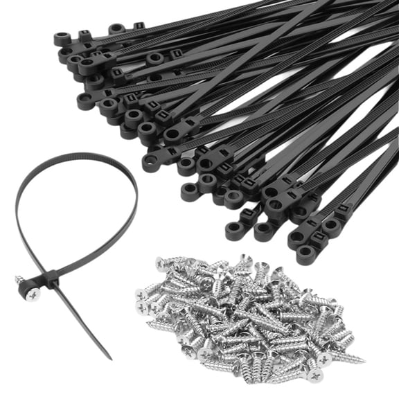 12 Inch Cable Ties (100 Pack) Zip Ties with Screw Mounting Hole 120 Lb Strength + 100 Screws for Wire Management