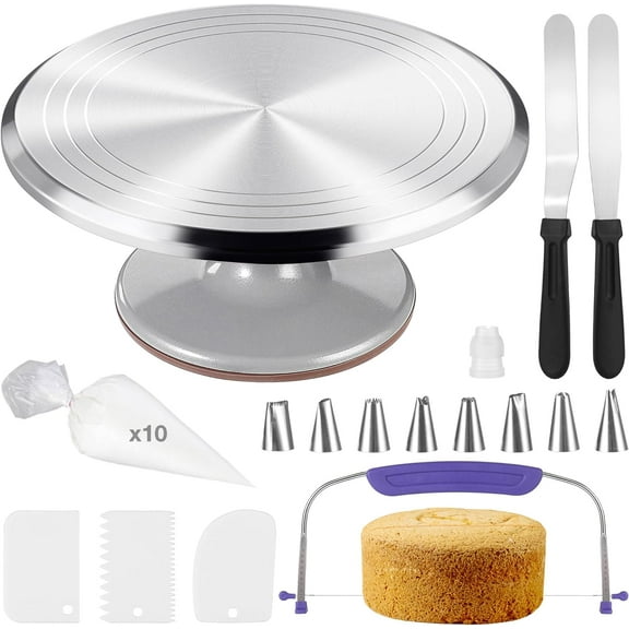 12 Inch Cake Turntable Decorating Stand with Aluminum,Cake Turntable Decorating Kit, Rotating Cake Stand for Cake,Cake Spinner Stand Set Pastries Cake Decorations Cake Turner Table Decorating Tools