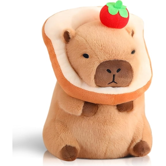12 Inch Capybara Plush with Removable Bread Necklace & Apple Topper - Ultra Soft Kawaii Stuffed Animal, Cute Doll Pillow Gift for Kids Girls Boys Adults