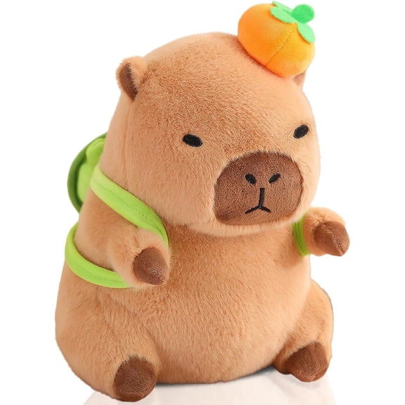 12 Inch Capybara Plush with Turtle Backpack & Orange Hat - Ultra Soft Kawaii Stuffed Animal, Cute Doll Pillow Gift for Kids Girls Boys Adults