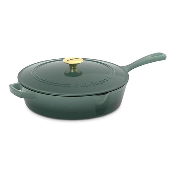 12-Inch Cast Iron Chicken Fryer with Lid, 4.5 Quart Capacity, Porcelain Enameled Interior, Oven Safe, Induction Compatible, Green Gradient