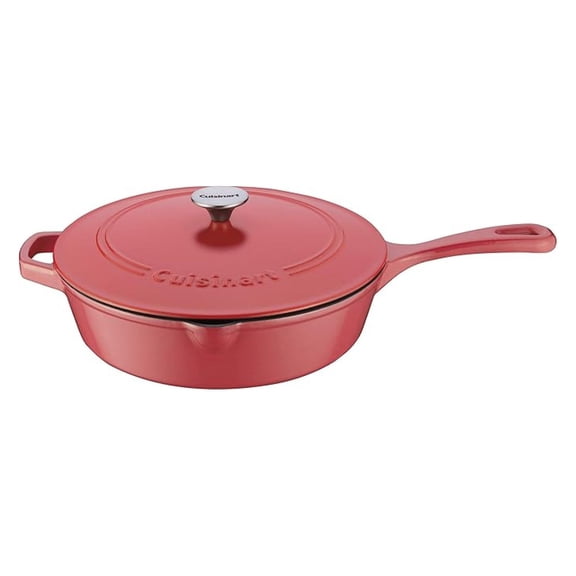 12-Inch Cast Iron Chicken Fryer with Lid, 4.5 Quart Capacity, Porcelain Enameled Interior, Oven Safe, Induction Compatible, Pink